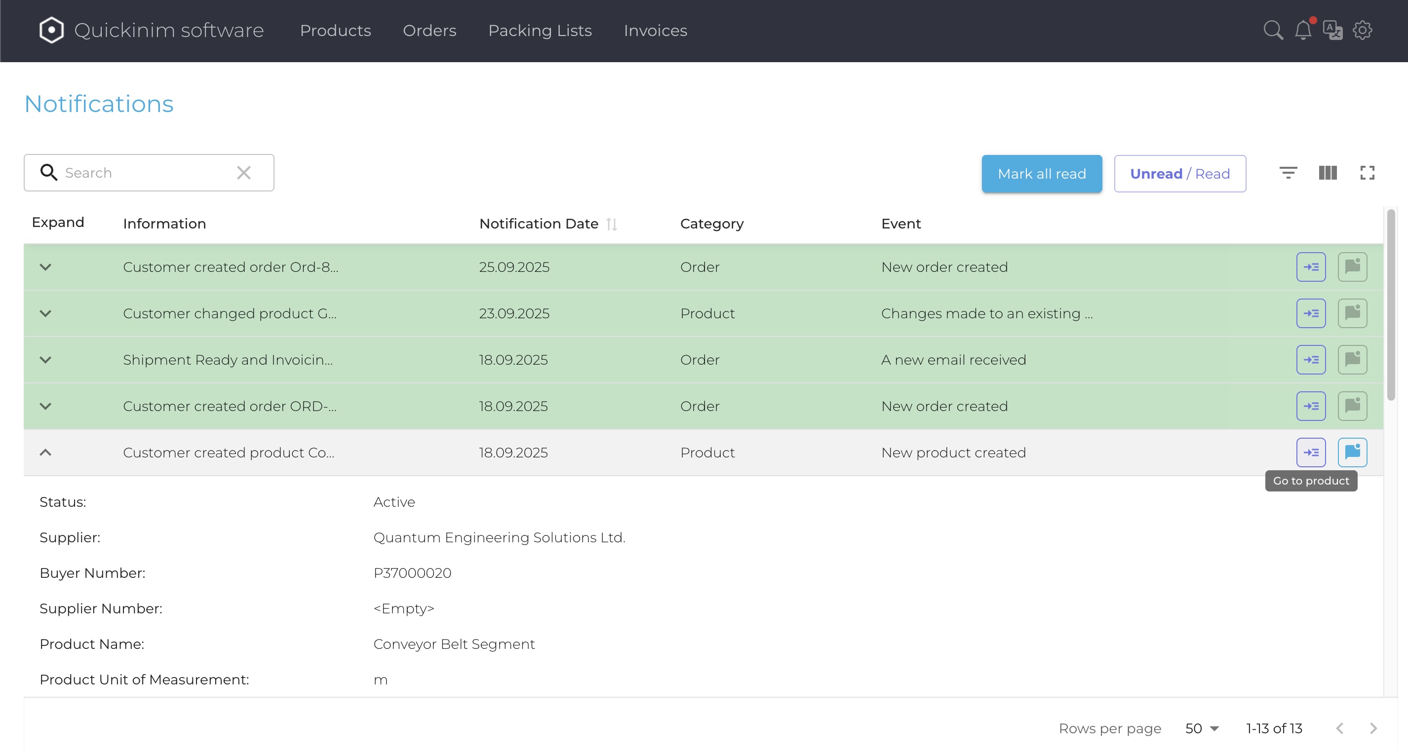 Supplier notifications