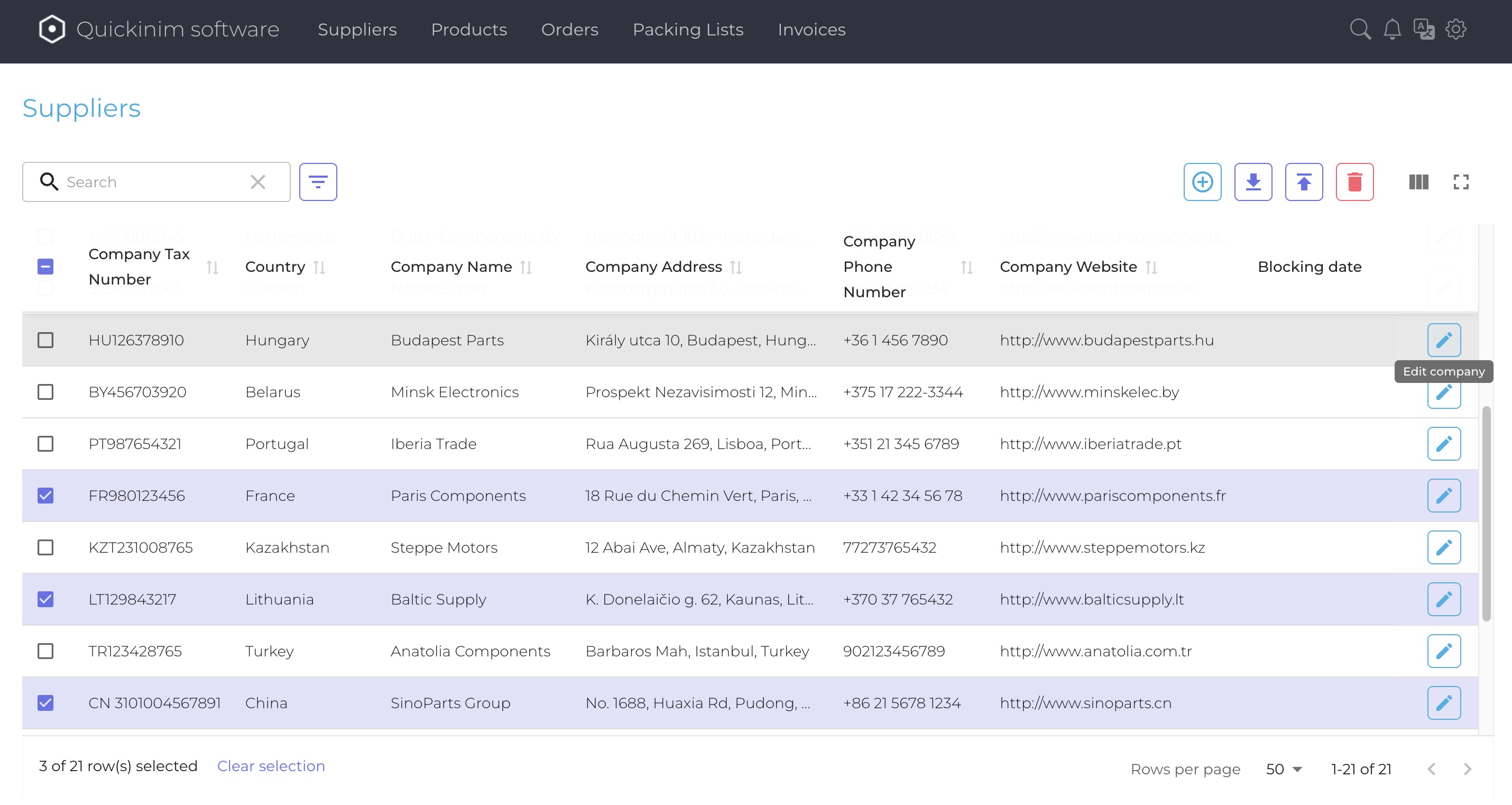 Suppliers list management
