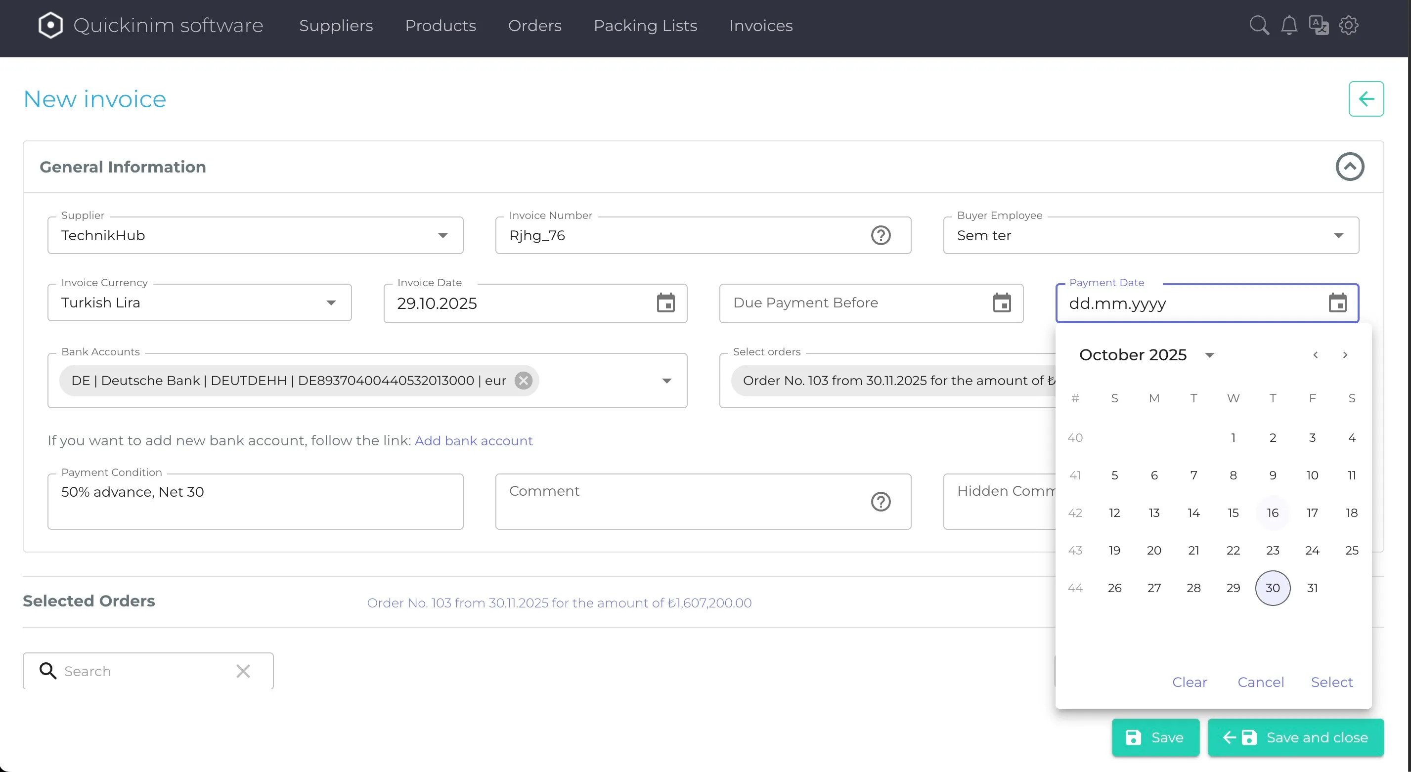 New invoice creation