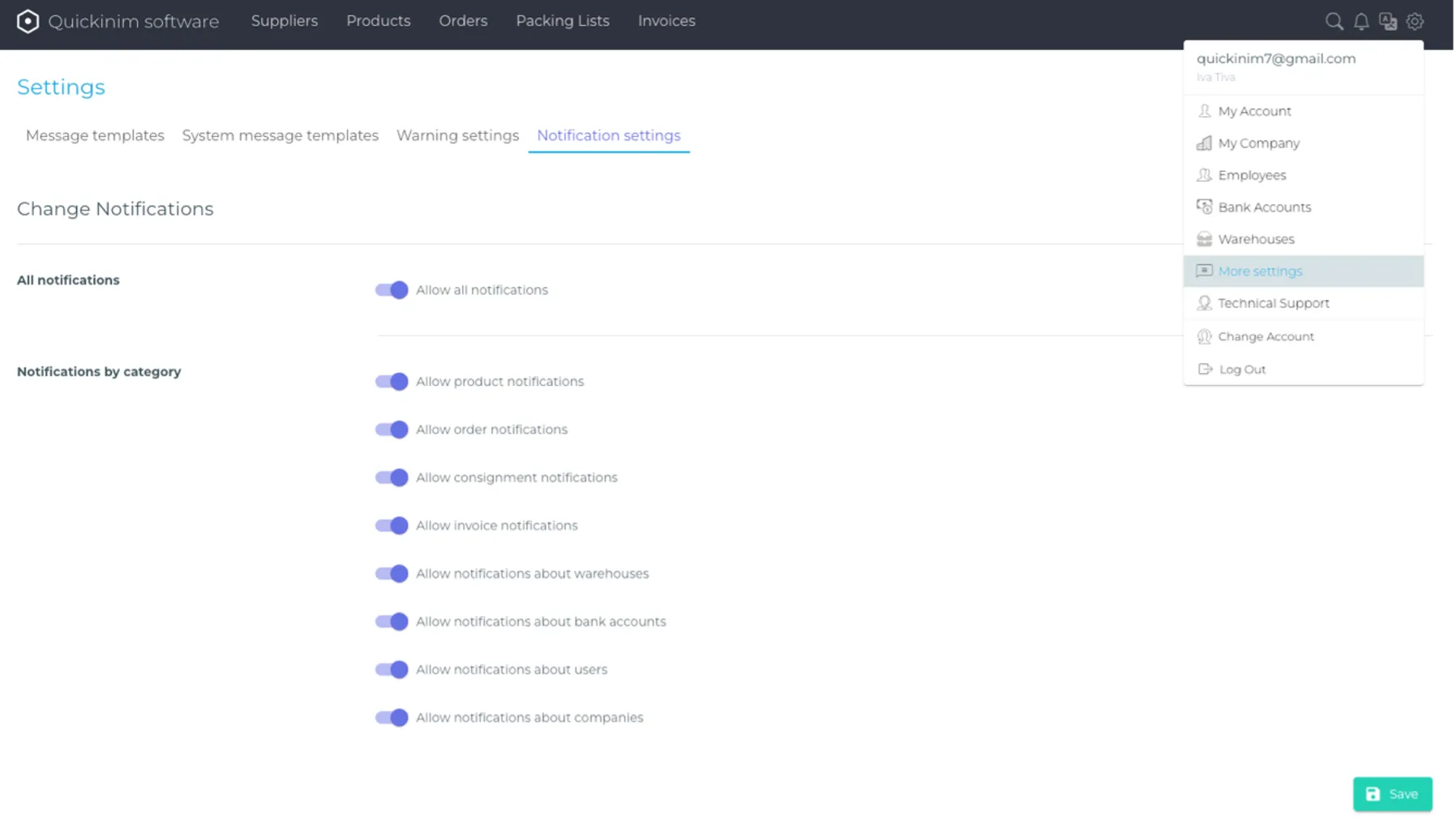 Notification settings